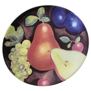 Vtg 90's Furio Eden Fruit Pattern Oval Salad Plate Apples Grapes Plums Cherries